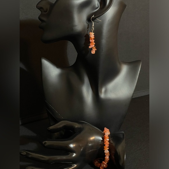 Bracelet And Earrings Set - South Red Agate Healing Natural Stone - Picture 4 of 9